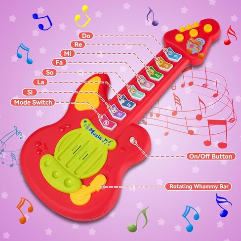 Kids Guitar Toy for 1-3 Year Old Boys Girls,Toddler Musical Toy with Lights,3 Play Modes Music & Animal Sounds,Early Learning Educational Guitar,Birthday Christmas for Baby in Kuwait
