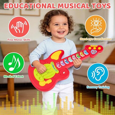 Kids Guitar Toy for 1-3 Year Old Boys Girls,Toddler Musical Toy with Lights,3 Play Modes Music & Animal Sounds,Early Learning Educational Guitar,Birthday Christmas for Baby in Kuwait