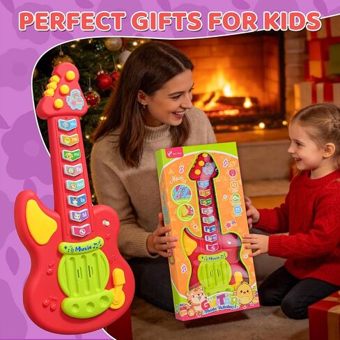 Kids Guitar Toy for 1-3 Year Old Boys Girls,Toddler Musical Toy with Lights,3 Play Modes Music & Animal Sounds,Early Learning Educational Guitar,Birthday Christmas for Baby in Kuwait