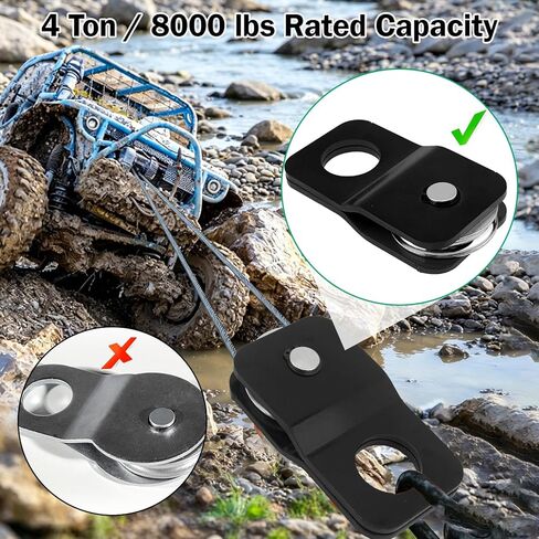8000 lb Winch Snatch Block Pulley (4 Ton) – Heavy Duty Steel Recovery Pulley for ATV UTV Truck Off-Road, Smooth 54 mm Pulley Wheel, Fits 3/16"–1/4" Winch Cable in Kuwait