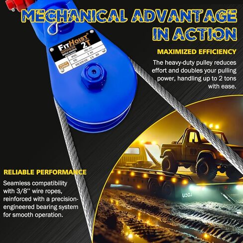 2 Ton Snatch Block with G80 Chain | 3'' Sheave for 3/8" Inch Wire Rope | Pulley Block with Shackle for Heavy Duty Towing and Recovery Equipment | Tow Truck Rollback Wrecker Car Hauler Winch in Kuwait