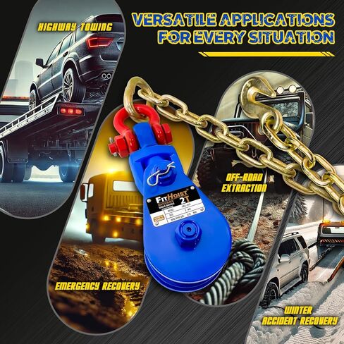 2 Ton Snatch Block with G80 Chain | 3'' Sheave for 3/8" Inch Wire Rope | Pulley Block with Shackle for Heavy Duty Towing and Recovery Equipment | Tow Truck Rollback Wrecker Car Hauler Winch in Kuwait