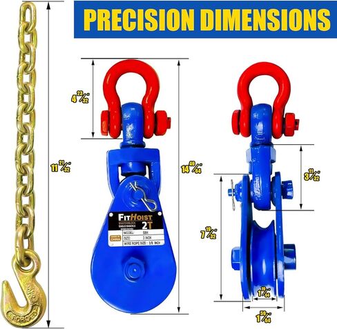 2 Ton Snatch Block with G80 Chain | 3'' Sheave for 3/8" Inch Wire Rope | Pulley Block with Shackle for Heavy Duty Towing and Recovery Equipment | Tow Truck Rollback Wrecker Car Hauler Winch in Kuwait