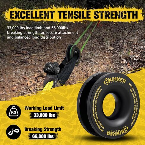 BUNKER INDUST Recovery Ring 66,000 lbs, Winch Snatch Block Pulley Towing Ring for Synthetic Rope & Soft Shackle, Heavy Duty Off-Road Recovery Gear Universal for SUV UTV ATV Truck in Kuwait