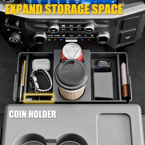 Front Center Seat Headrest Organizer Compatible with 2011-2026 Ford F150 F250 F350 F450 F550 F650 Cup Holder Coin Container Storage Box with Silicone Pads Accessories (Jump Seat Console Only) in Kuwait