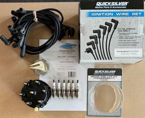 OEM V6 4.3L Mercruiser Thunderbolt IV V طقم ضبط الإشعال غطاء موزع الأسلاك / شمعات الإشعال الدوارة 4.3L خدمة منتصف الليل البحرية (1985-1996 IV Thunderbolt "قصيرة" شمعات الإشعال المداس) in Kuwait