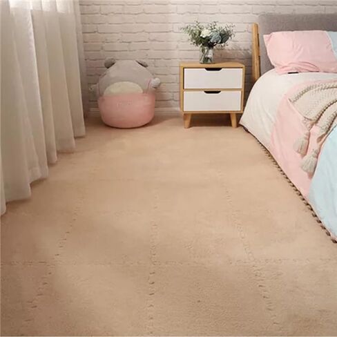 Thickened Plush Foam Interlocking Floor Carpet Puzzle Mat, 18 pcs 12x12x0.4 in Fluffy Square Puzzle Foam Carpet Tiles with Edgings, Soft Shaggy Area Rug Mats(Color:Navy) in Kuwait