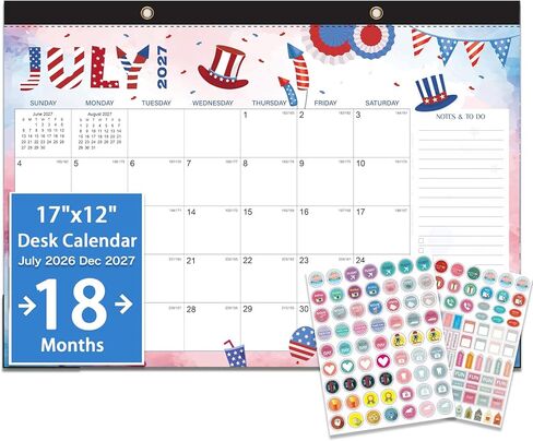 2026-2027 Desk Calendar - 18 Month Desk Calendar 2026-2027, Jul 2026 - Dec 2027, 17" x 12", Large Monthly Desktop Calendar with Daily Blocks, Thick Paper, Corner Protectors (2 Stickers Included) in Kuwait
