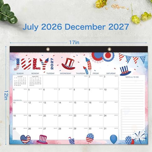 2026-2027 Desk Calendar - 18 Month Desk Calendar 2026-2027, Jul 2026 - Dec 2027, 17" x 12", Large Monthly Desktop Calendar with Daily Blocks, Thick Paper, Corner Protectors (2 Stickers Included) in Kuwait