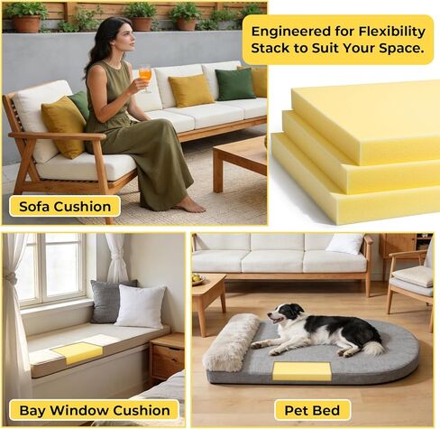 4 عبوات من وسائد الأريكة مقاس 2 × 20 × 20 بوصة، وسائد إسفنجية تنجيد عالية الكثافة، قطع DIY بحجم إسفنج مربع أصفر لكرسي الطعام، واستبدال وسادة مقعد الأريكة والكراسي المتحركة، وبطانة إسفنجية للكرسي in Kuwait