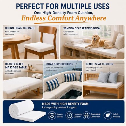 Couch Cushion Foam Replacement, High Density Upholstery Foam Pad Firm 44ILD 1 x 24 x 72 Inch, DIY Craft Foam Cushion for Couch, Sofa/Seat/Dining Chair/Outdoor Foam Cushions in Kuwait