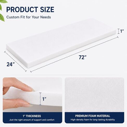 Couch Cushion Foam Replacement, High Density Upholstery Foam Pad Firm 44ILD 1 x 24 x 72 Inch, DIY Craft Foam Cushion for Couch, Sofa/Seat/Dining Chair/Outdoor Foam Cushions in Kuwait