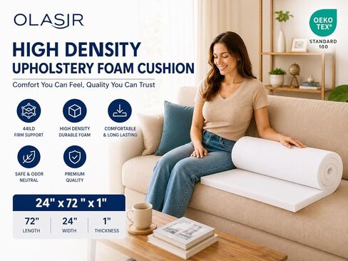 Couch Cushion Foam Replacement, High Density Upholstery Foam Pad Firm 44ILD 1 x 24 x 72 Inch, DIY Craft Foam Cushion for Couch, Sofa/Seat/Dining Chair/Outdoor Foam Cushions in Kuwait