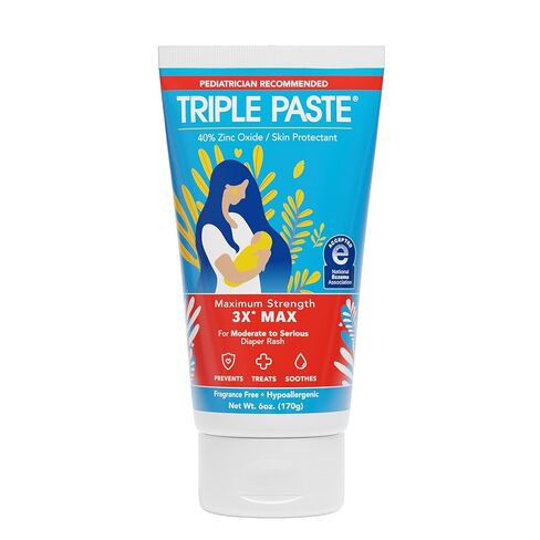 مرهم Triple Paste 3X Max لطفح الحفاضات، مرهم أكسيد الزنك ذو القوة القصوى لطفح الحفاضات الشديد، أنبوب 6 أونصة in Saudi Arabia