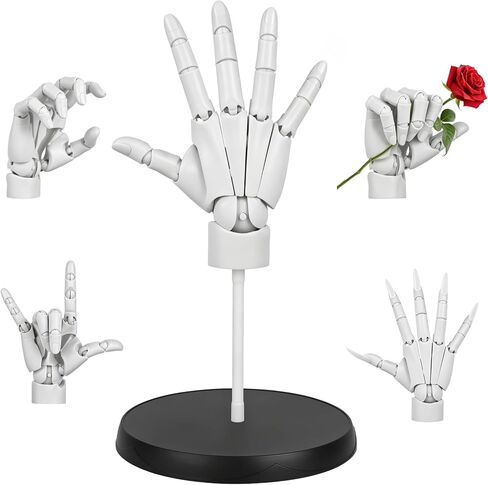 Posable Hand Mannequin for Drawing, Articulated PVC Practice Hand Model with Moveable Fingers for Artists, Sketching, Anime, Display Stand – Hand Mannequin for Nail Practice (Left Hand-White) in Kuwait