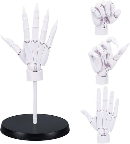 UNICRAFTALE Flexible PVC Plastic Hand Figure with Articulated Joints for Artists Drawing Mannequin with Round Base White Hand Model for Sketching Painting Jewelry Display Home Desk Decor in Saudi Arabia