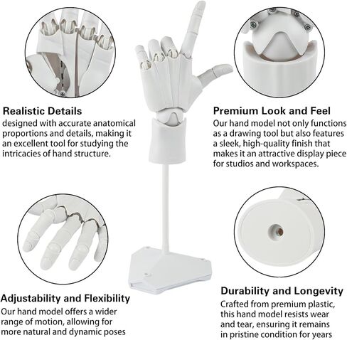 Flexible Hand Model Left Adjustable Artists Manikin Hand Figure Poseable Art Mannequin for Drawing Decoration Ornaments Imitation of Human Hands for Artists, Painting, Displaying, Desk Decor (White) in Saudi Arabia
