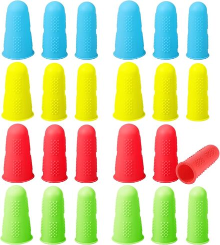 24 Pcs Rubber Finger Thimbles, Reusable Silicone Finger Caps Thumb Guards Covers Bandages Gel Fingers Cots Protectors for Embroidery Crafting Sewing Resin Work and Pain Relief (3 Sizes, 4 Colors) in Kuwait