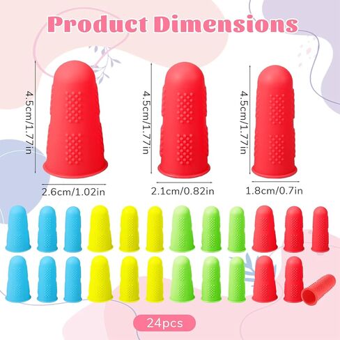 24 Pcs Rubber Finger Thimbles, Reusable Silicone Finger Caps Thumb Guards Covers Bandages Gel Fingers Cots Protectors for Embroidery Crafting Sewing Resin Work and Pain Relief (3 Sizes, 4 Colors) in Kuwait