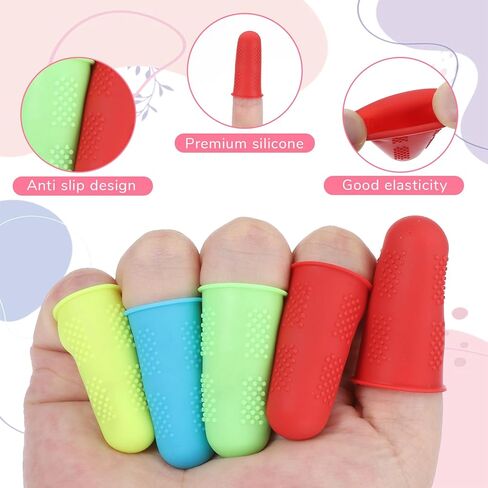 24 Pcs Rubber Finger Thimbles, Reusable Silicone Finger Caps Thumb Guards Covers Bandages Gel Fingers Cots Protectors for Embroidery Crafting Sewing Resin Work and Pain Relief (3 Sizes, 4 Colors) in Kuwait
