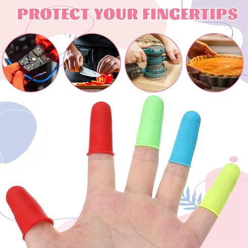 24 Pcs Rubber Finger Thimbles, Reusable Silicone Finger Caps Thumb Guards Covers Bandages Gel Fingers Cots Protectors for Embroidery Crafting Sewing Resin Work and Pain Relief (3 Sizes, 4 Colors) in Kuwait