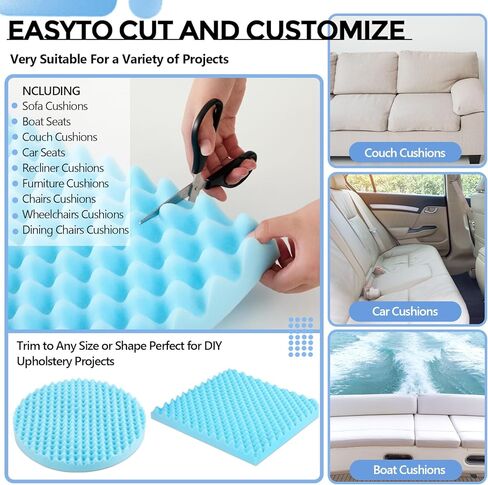 Gerrii 72" x 24" x 2" Couch Cushion Replacement Foam Pad, High Density 3 Density 44 Ild Egg Foam for Sofa Sagging Repair, Breathable Support Cut to Size for Couch, Upholstery, Mattress & DIY in Kuwait