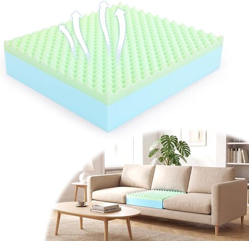 BALAPET Egg Shaped Foam Couch Cushion Replacement, Dual-Layer High Density Support Foam Pad, Breathable Pressure Relief Seat Cushion, Cuttable DIY for Sofa, Chair, Wheelchair(24×24×6in) in Kuwait