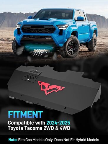 Engine Front Skid Plate Compatible with 2024-2025 Toyota Tacoma 2WD & 4WD, Under Guard Splash Shield Fits Gas Models Only, Designed with Oil Drain Access, Direct Bolt-On Installation with Hardware Kit in Kuwait