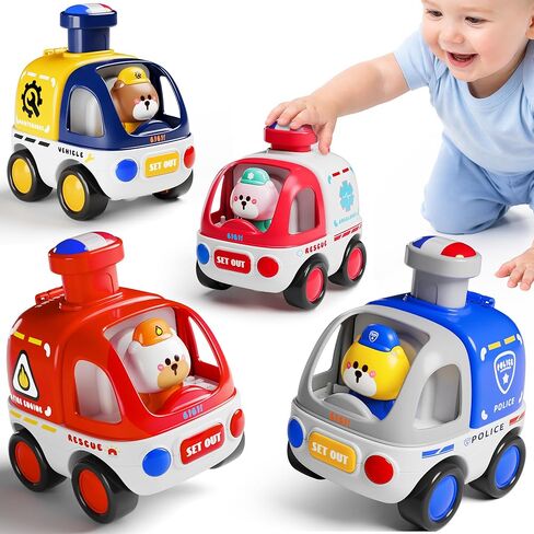 iPlay, iLearn Press to Go Car Toys for Toddlers 1-3, Baby Animals Racing Cars, Infant Play Service Vehicle Set, Push Go Friction Car Toy for 12-18 Month One 1 2 Year Old Boy Girl Kid 1st Birthday Gift in Kuwait
