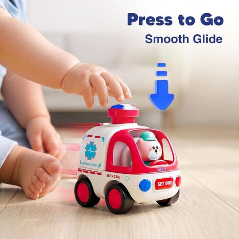 iPlay, iLearn Press to Go Car Toys for Toddlers 1-3, Baby Animals Racing Cars, Infant Play Service Vehicle Set, Push Go Friction Car Toy for 12-18 Month One 1 2 Year Old Boy Girl Kid 1st Birthday Gift in Kuwait