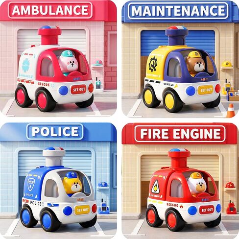 iPlay, iLearn Press to Go Car Toys for Toddlers 1-3, Baby Animals Racing Cars, Infant Play Service Vehicle Set, Push Go Friction Car Toy for 12-18 Month One 1 2 Year Old Boy Girl Kid 1st Birthday Gift in Kuwait