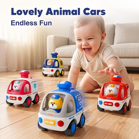 iPlay, iLearn Press to Go Car Toys for Toddlers 1-3, Baby Animals Racing Cars, Infant Play Service Vehicle Set, Push Go Friction Car Toy for 12-18 Month One 1 2 Year Old Boy Girl Kid 1st Birthday Gift in Kuwait