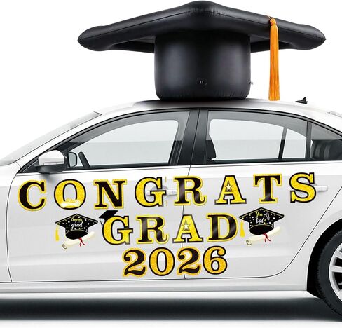 2026 زينة سيارة التخرج، 27 بوصة كبيرة نفخ قبعة التخرج سيارة الديكورات، فئة من 2026 Congrats Grad مغناطيس رسائل PVC تفجير الزينة للسيارات سقف المدرسة الثانوية حفلة موسيقية حفلة موسيقية (أسود) in Kuwait