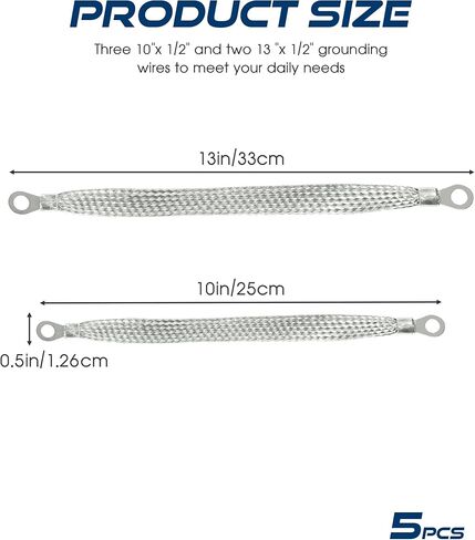 5PCS Ground Strap,Car Accessories Universal Grounding Strap,Automotive Replacement Parts,Flat Braided Copper Ground Cable with Terminals Plugs,Used for Connecting Engine Block and Frame in Kuwait