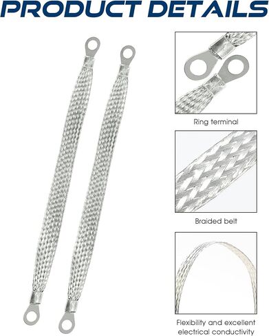 5PCS Ground Strap,Car Accessories Universal Grounding Strap,Automotive Replacement Parts,Flat Braided Copper Ground Cable with Terminals Plugs,Used for Connecting Engine Block and Frame in Kuwait