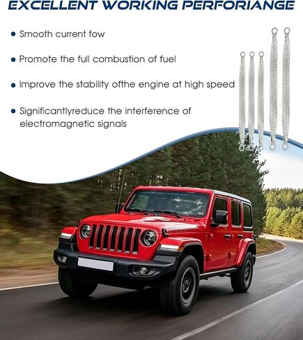 5PCS Ground Strap,Car Accessories Universal Grounding Strap,Automotive Replacement Parts,Flat Braided Copper Ground Cable with Terminals Plugs,Used for Connecting Engine Block and Frame in Kuwait