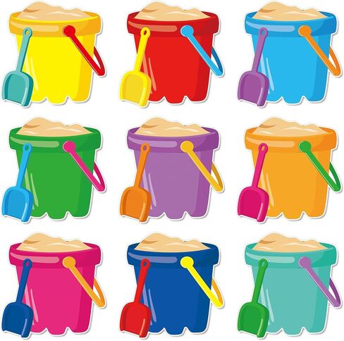 AnyDesign 45 Pcs Summer Bucket Cutouts Beach Sand Bucket Cut-Outs Colorful Beach Party Cardboard Paper Cutting with 100 Pcs Glue Points for DIY Crafts Party Classroom Bulletin Board Decor in Kuwait