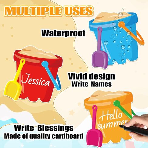 AnyDesign 45 Pcs Summer Bucket Cutouts Beach Sand Bucket Cut-Outs Colorful Beach Party Cardboard Paper Cutting with 100 Pcs Glue Points for DIY Crafts Party Classroom Bulletin Board Decor in Kuwait