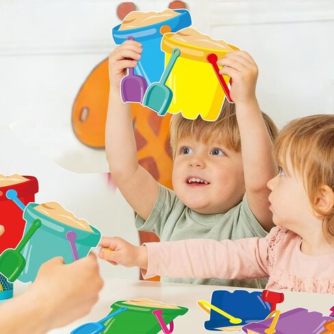 AnyDesign 45 Pcs Summer Bucket Cutouts Beach Sand Bucket Cut-Outs Colorful Beach Party Cardboard Paper Cutting with 100 Pcs Glue Points for DIY Crafts Party Classroom Bulletin Board Decor in Kuwait