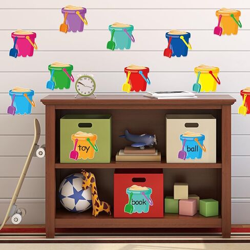 AnyDesign 45 Pcs Summer Bucket Cutouts Beach Sand Bucket Cut-Outs Colorful Beach Party Cardboard Paper Cutting with 100 Pcs Glue Points for DIY Crafts Party Classroom Bulletin Board Decor in Kuwait