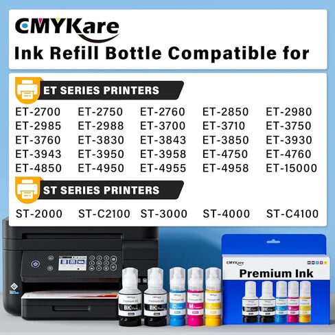 استبدال زجاجات إعادة تعبئة الحبر EcoTank T502 تناسب ET-3850 ET-2850 ET-3760 ET-2760 ET-4850 ET-4760 ET-3830 ET-2980 ET-2988 ET-3958 ET-2750 ET-3750 ET-4750 ET-15000 (2Bk C M Y) in Kuwait