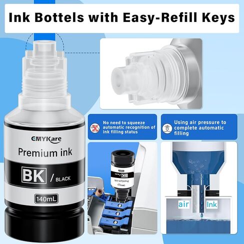 استبدال زجاجات إعادة تعبئة الحبر EcoTank T502 تناسب ET-3850 ET-2850 ET-3760 ET-2760 ET-4850 ET-4760 ET-3830 ET-2980 ET-2988 ET-3958 ET-2750 ET-3750 ET-4750 ET-15000 (2Bk C M Y) in Kuwait