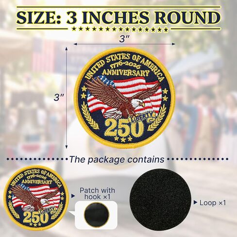 XMJY 250th Anniversary USA Hook and Loop Patch, 1776-2026 250th Liberty Embroidered Patch for Hats, Backpacks, Vests, Bags, Dog Harnesses in Kuwait
