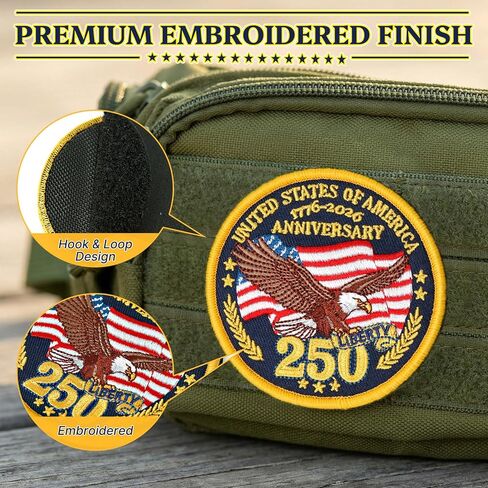 XMJY 250th Anniversary USA Hook and Loop Patch, 1776-2026 250th Liberty Embroidered Patch for Hats, Backpacks, Vests, Bags, Dog Harnesses in Kuwait