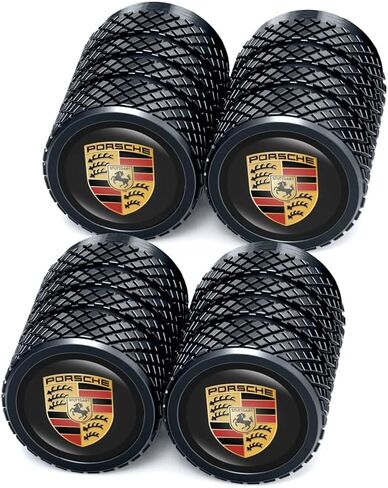 Tire Valve Caps, Valve Stem Caps Fit Porsche Panamera Cayenne Macan Boxster Taycan Cayman 718 911, Alloy Car Tire Caps for Corrosion Resistant Leak-Proof Car Accessories, Black in Kuwait