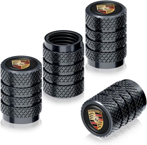 Tire Valve Caps, Valve Stem Caps Fit Porsche Panamera Cayenne Macan Boxster Taycan Cayman 718 911, Alloy Car Tire Caps for Corrosion Resistant Leak-Proof Car Accessories, Black in Kuwait