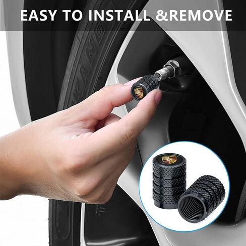 Tire Valve Caps, Valve Stem Caps Fit Porsche Panamera Cayenne Macan Boxster Taycan Cayman 718 911, Alloy Car Tire Caps for Corrosion Resistant Leak-Proof Car Accessories, Black in Kuwait