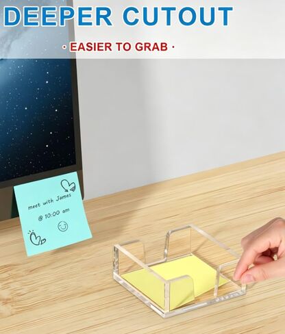 Acrylic Notepad Holder Dispenser, 3x3 in Sticky Note Memo Holder for Desk Organizer, Crystal Clear, Plastic in Kuwait