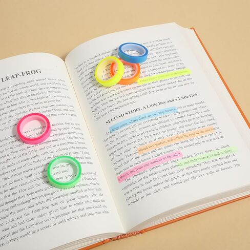 Sliverdew 5 لفات شريط تمييز ملون شفاف، ملصق علامات قابل للإزالة، شريط نيون فلوري قابل للإزالة، لوازم التعليقات التوضيحية للمعلمين والطلاب الذين يقرؤون المكتب المنزلي (0.3 بوصة × 16 قدم) in Kuwait