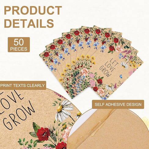 JarThenaAMCS 50Pcs Wildflower Seed Coin Envelopes Spring Kraft Paper Zip Bag with Window Vintage Floral Resealable Seed Packets for Flower Vegetable Plant Seeds Party Favors in Kuwait